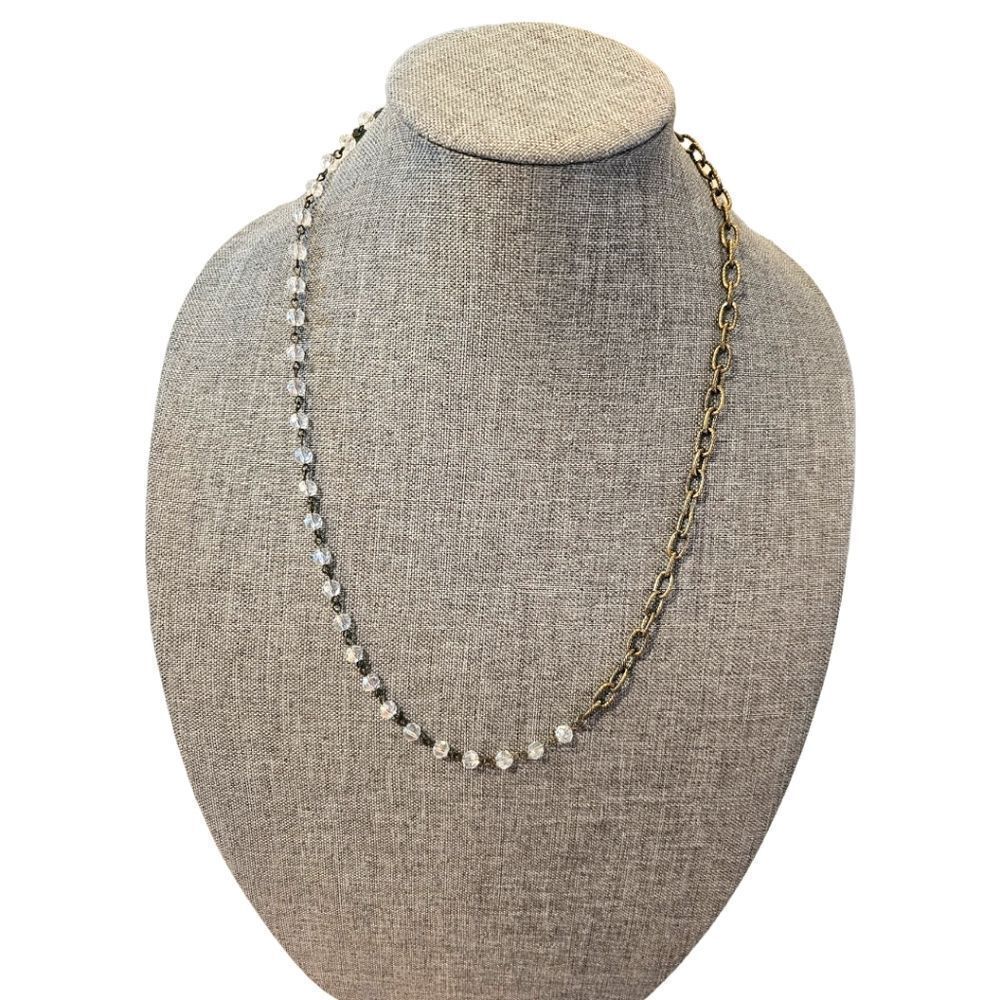 "Enchanted Harmony" Half-Bead Half-Brass Antique Chain Single Strand Necklace